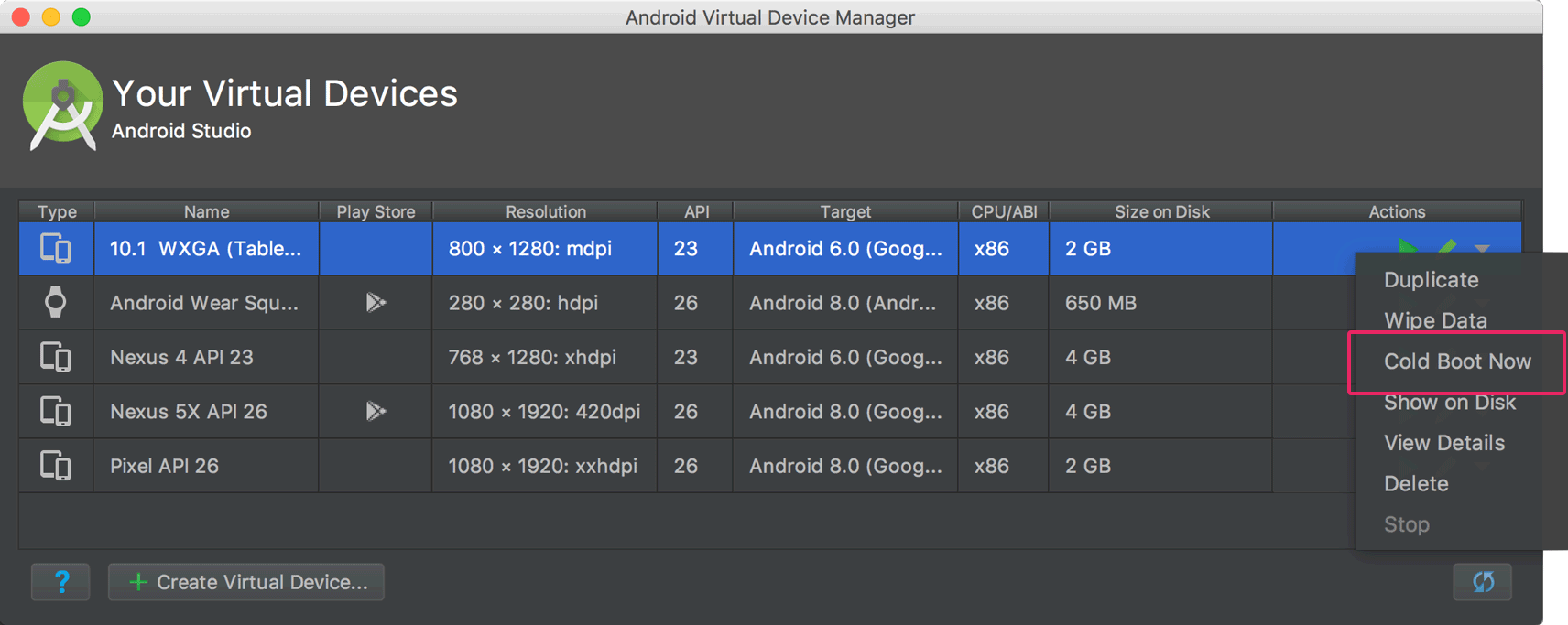 rotate android device emulator mac android studio